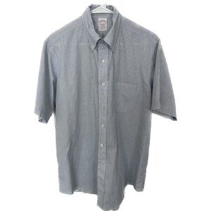 Brooks Brothers Short Sleeve Blue Striped Button Up 16” Large Cotton Made In USA